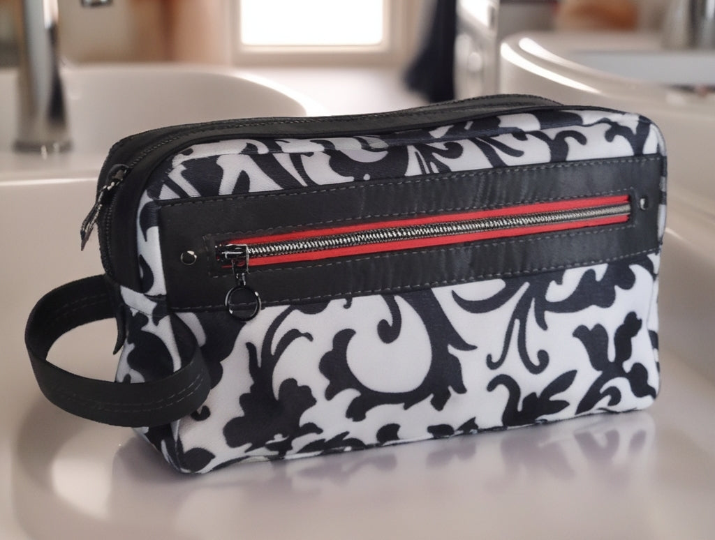 Dopp Toiletry Bag Black & White Scroll