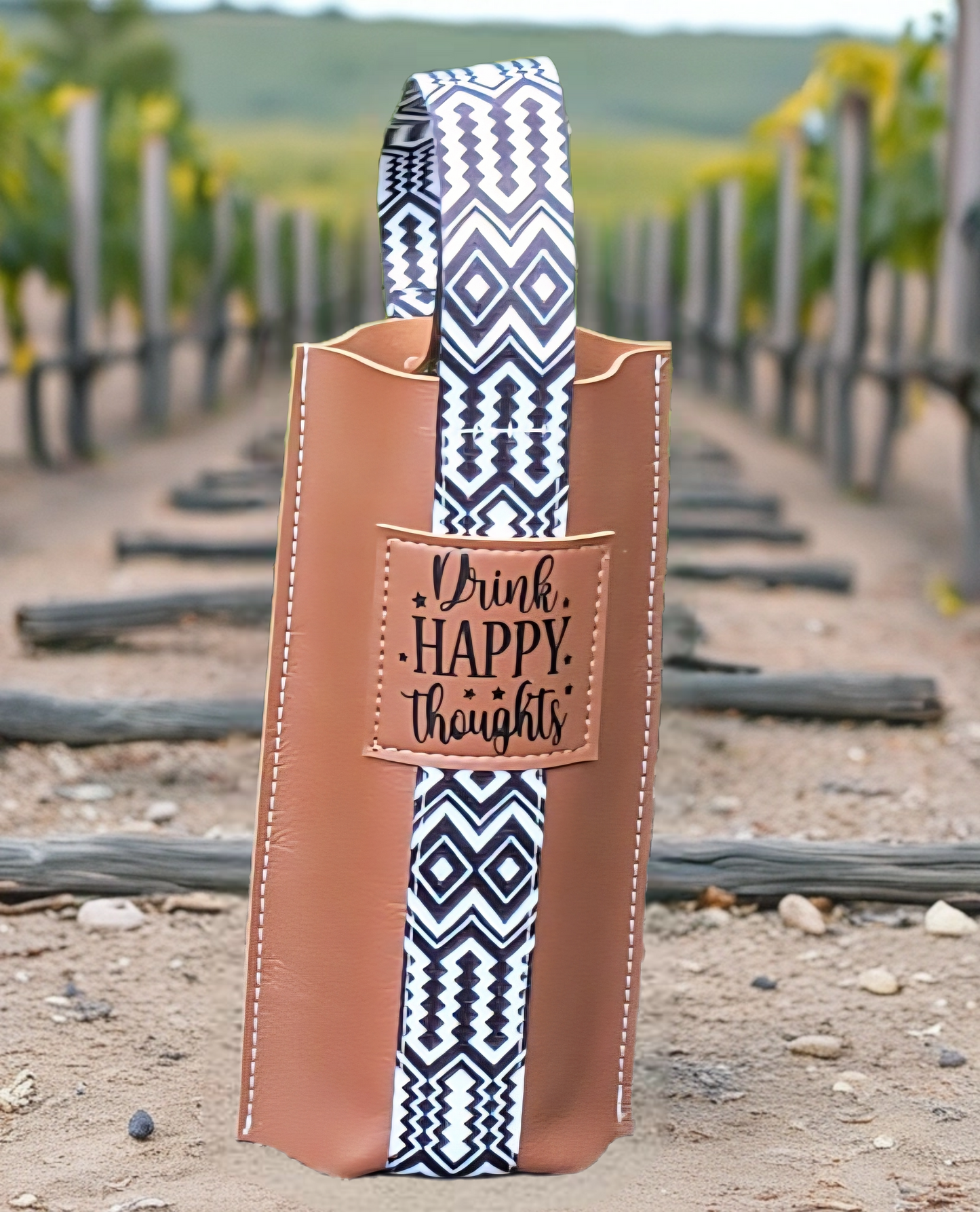 Wine Carrier Brown Drink Happy Thoughts