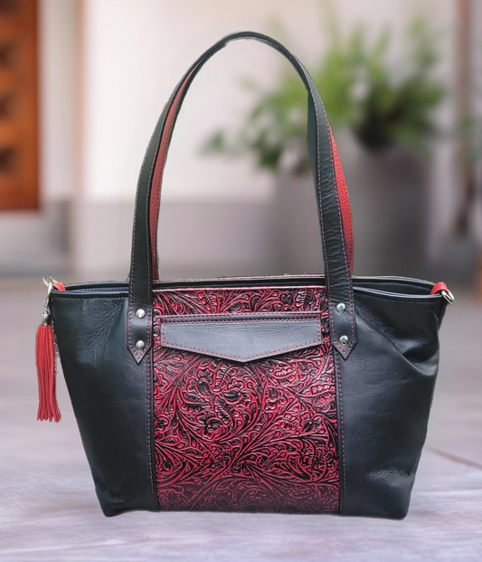 Tote Bag Black/Red Embossed