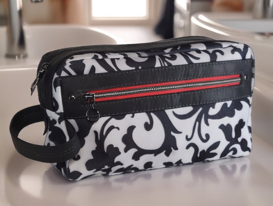 Dopp Toiletry Bag Black & White Scroll