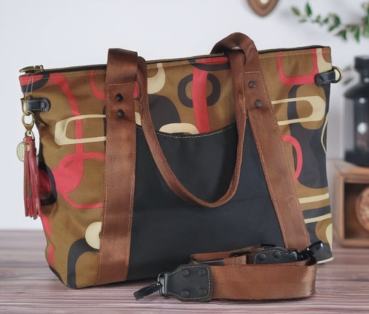 Oxbow Tote Brown Retro Print