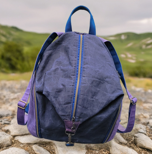 Denver Backpack Blue & Purple Waxed Canvas
