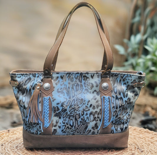 Tote Blue Khaki Leopard